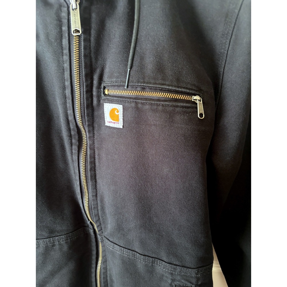 CARHARTT Black Weathered Wildwood Sherpa Lined Hooded Canvas Jacket M - Picture 11 of 12